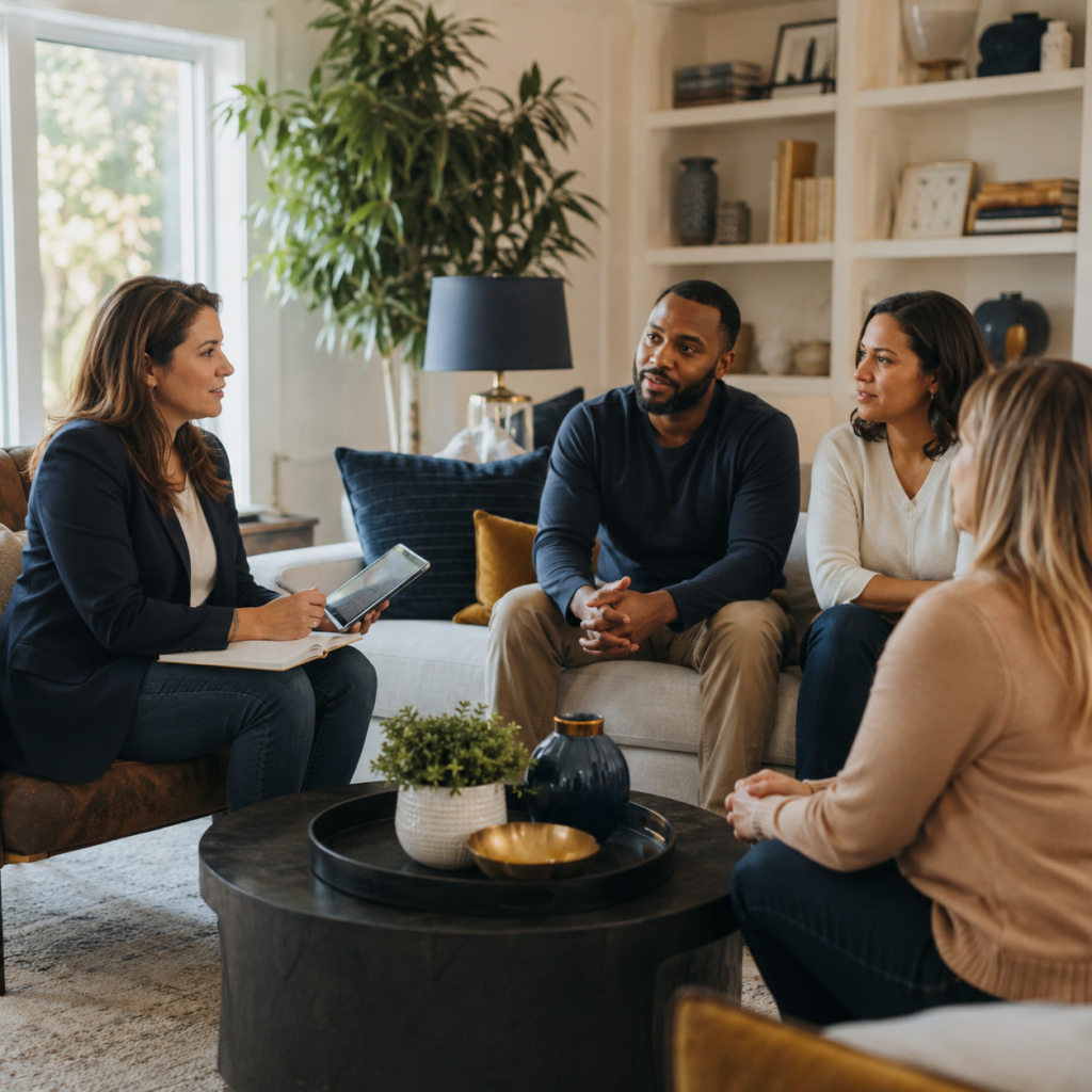 Illustration of an in-home small-group interview