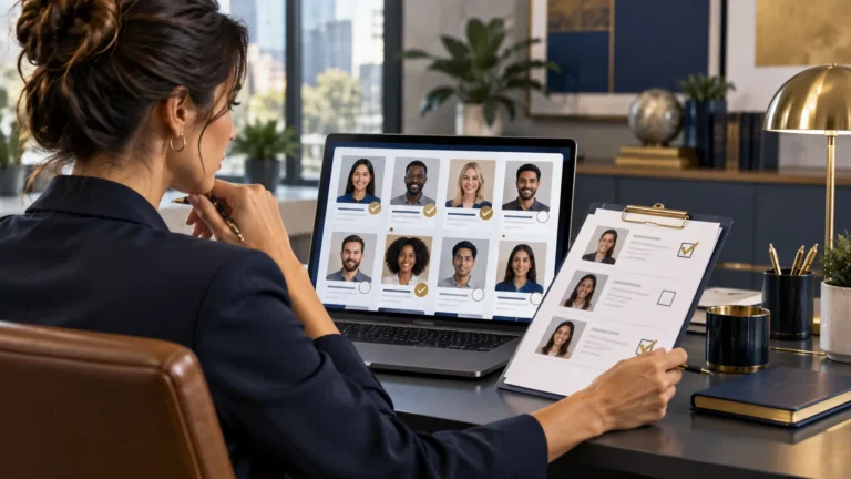 Research professional reviewing qualified focus group participant profiles