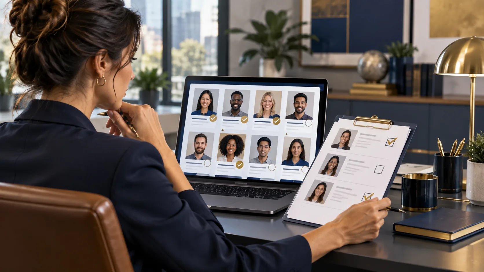 Research professional reviewing qualified focus group participant profiles