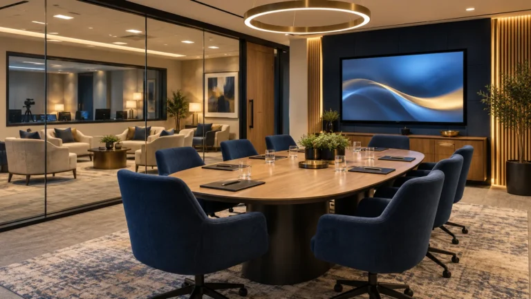 Professional market research conference room with observation area and modern technology