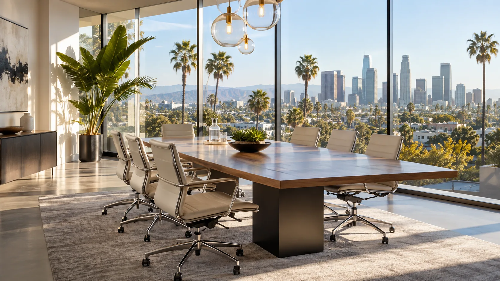 Partner research conference room overlooking Los Angeles, California