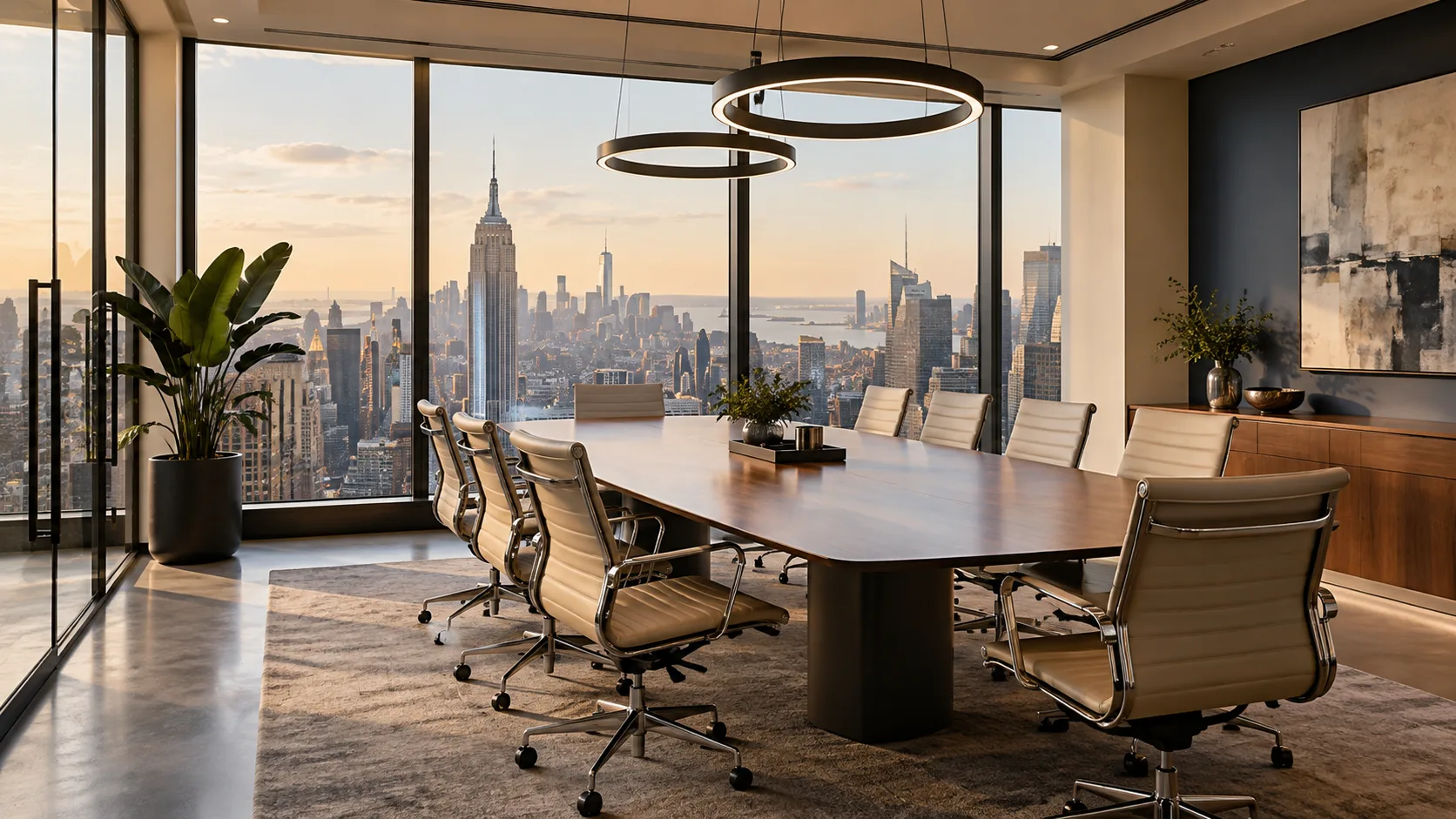 Partner research conference room with Manhattan skyline views in New York City